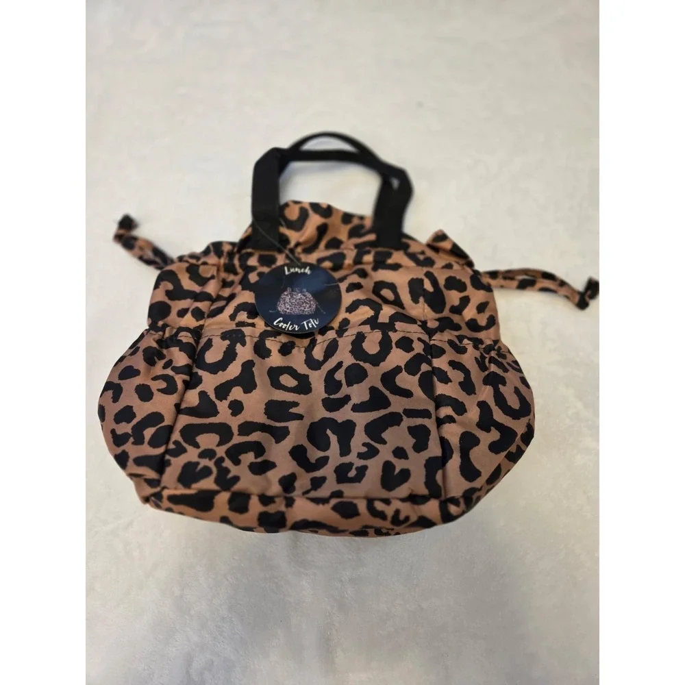 Lunih Leopard Print Cosmetic Bag w/ Handles, Drawstring Closure 067